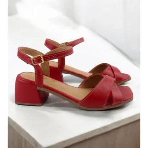 Sandália Feminina Social Salto Baixo Bloco Palmilha Macia Cores Nude,Preto,OffWhite,Vermelho