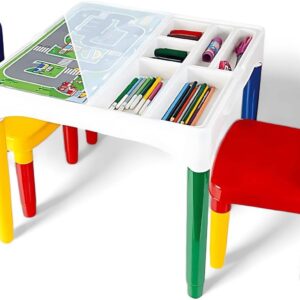 Mesinha Infantil Didática Conjunto de mesa e cadeiras para atividades infantis mesa de desenho artístico com armazenamento com 2 cadeiras (Multicolorido)
