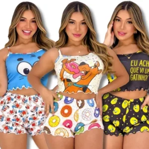 Kit 3 pijamas baby dool sortidos SUEDE personagem